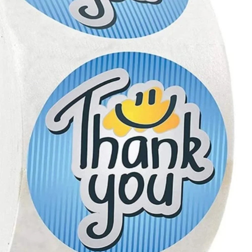 200 THANK YOU Stickers Blue Smiley 1